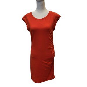 Athleta Size Medium Orange Short Sleeve Athleisure Ruched V-Neck Tee Dress 0225